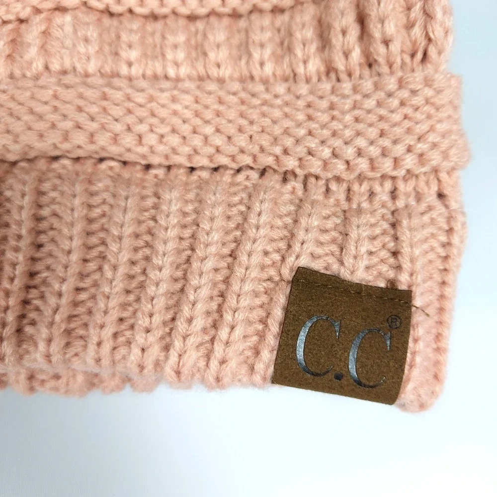 C.C Exclusives Chunky Knit Beanie Hat Blush‎ Pink Soft Acrylic New 8